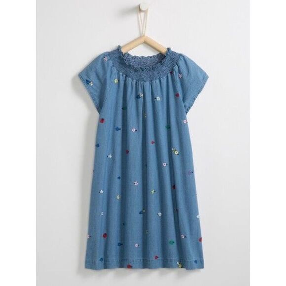 Hanna Andersson Girls 6/7 (120) Flower Embroidered Chambray Denim Dress - Picture 3 of 10